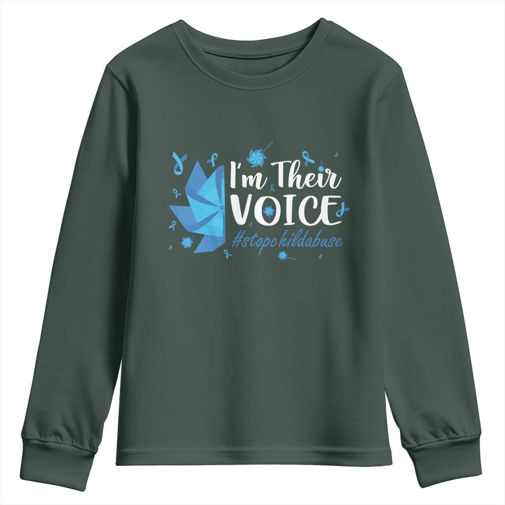 Child Abuse Prevention Support I'm Their Voice Youth Sweatshirt Blue Pinwheels