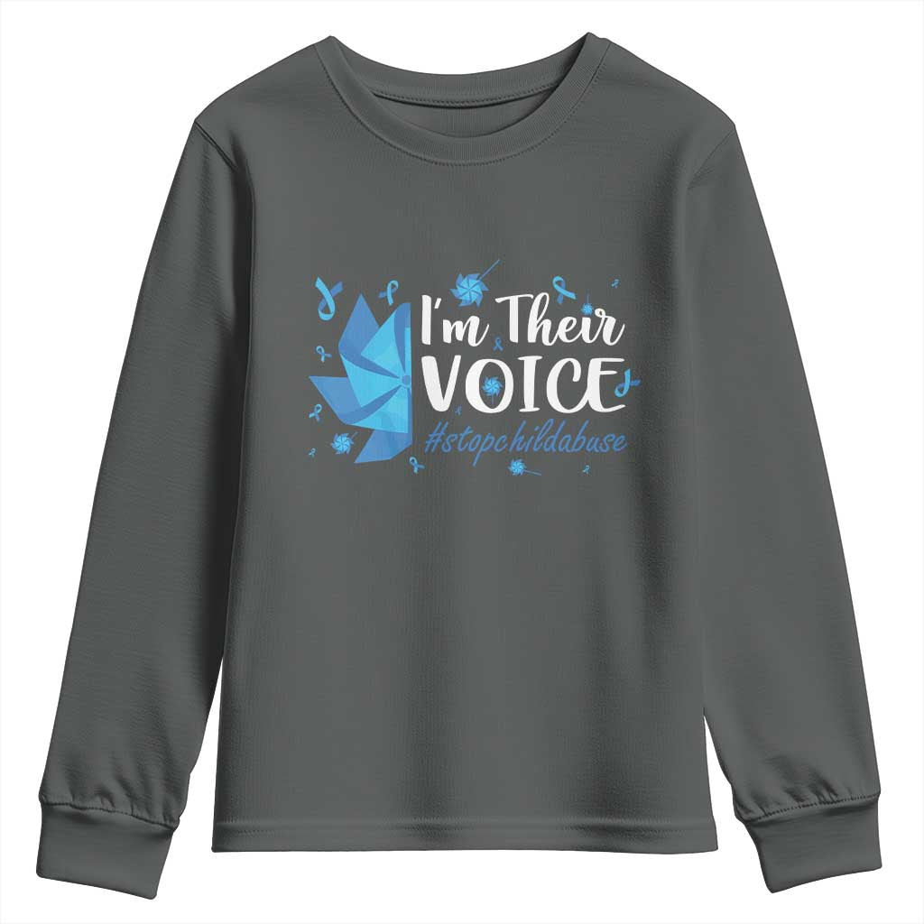 Child Abuse Prevention Support I'm Their Voice Youth Sweatshirt Blue Pinwheels