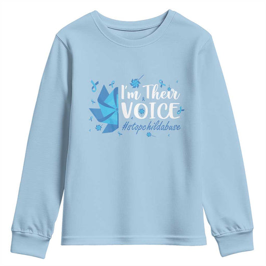 Child Abuse Prevention Support I'm Their Voice Youth Sweatshirt Blue Pinwheels