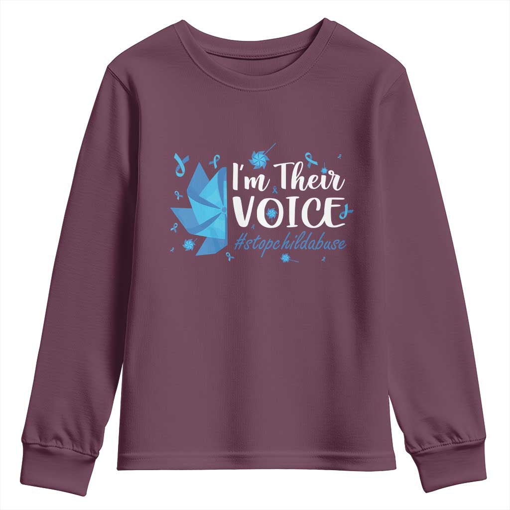 Child Abuse Prevention Support I'm Their Voice Youth Sweatshirt Blue Pinwheels
