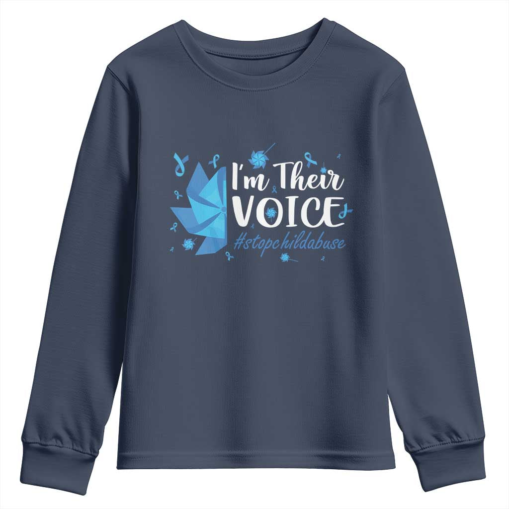 Child Abuse Prevention Support I'm Their Voice Youth Sweatshirt Blue Pinwheels