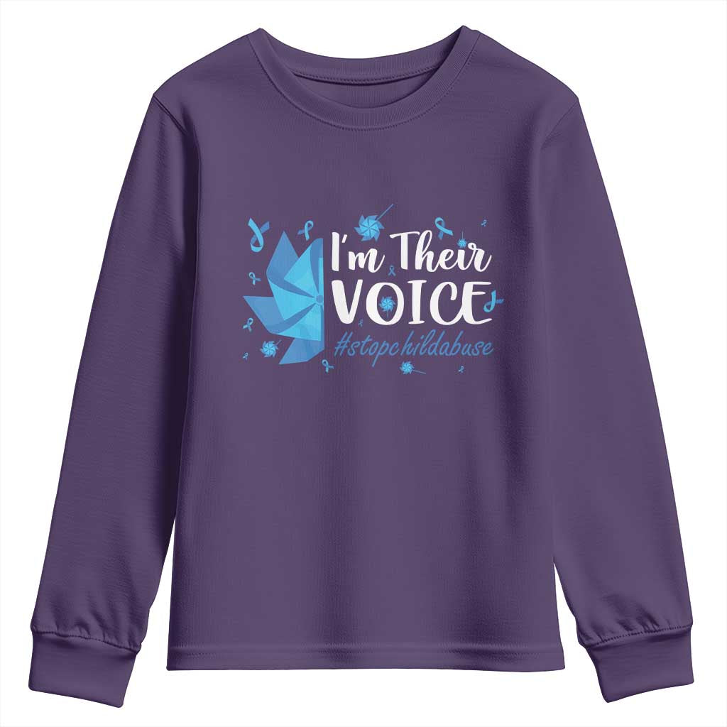 Child Abuse Prevention Support I'm Their Voice Youth Sweatshirt Blue Pinwheels