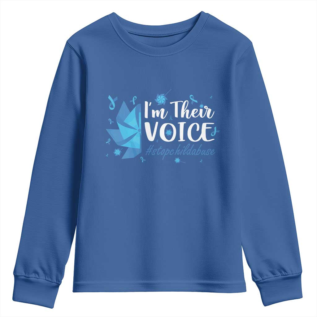 Child Abuse Prevention Support I'm Their Voice Youth Sweatshirt Blue Pinwheels