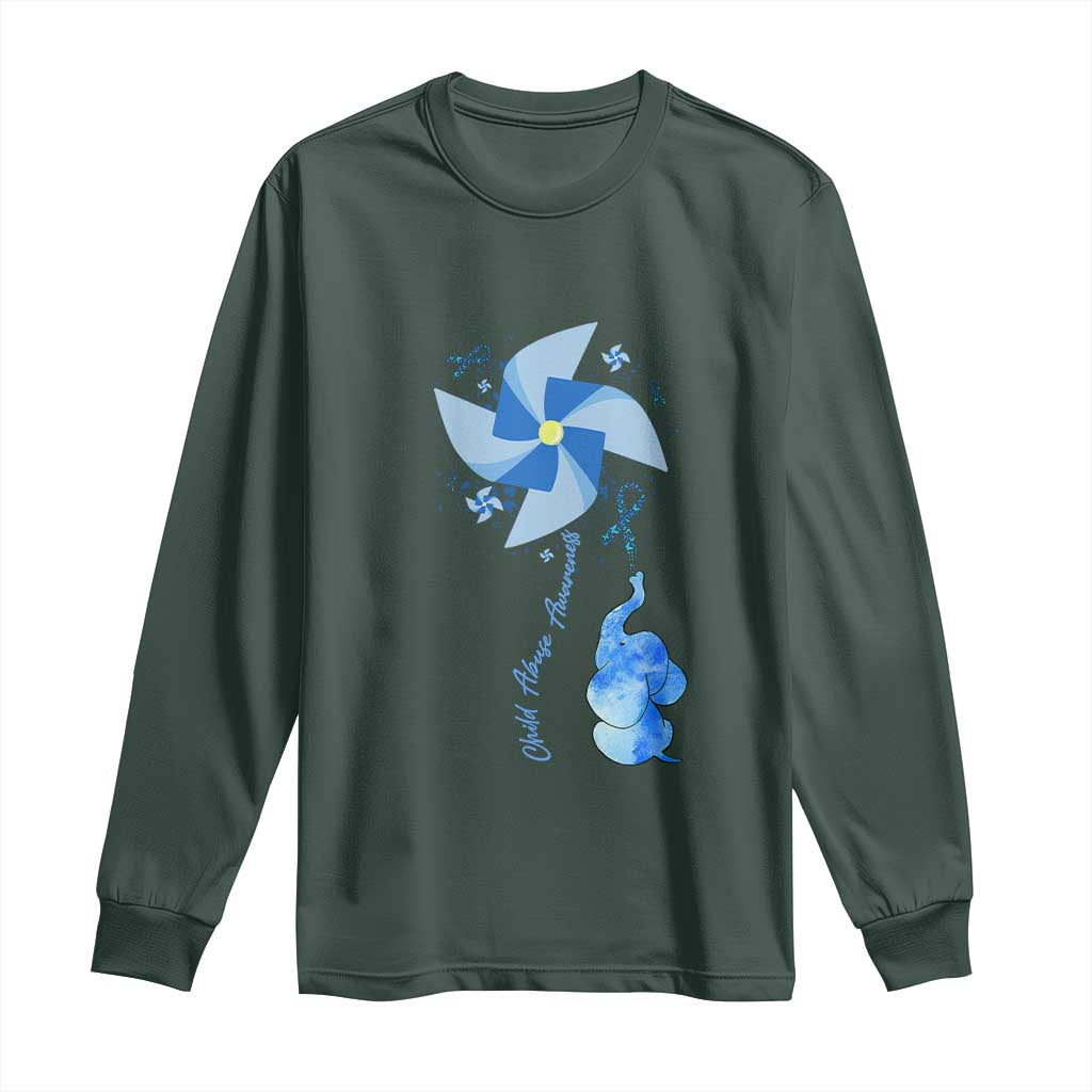 Child Abuse Prevention Support Long Sleeve Shirt Pinwheel Elephant
