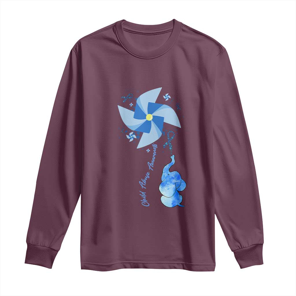 Child Abuse Prevention Support Long Sleeve Shirt Pinwheel Elephant