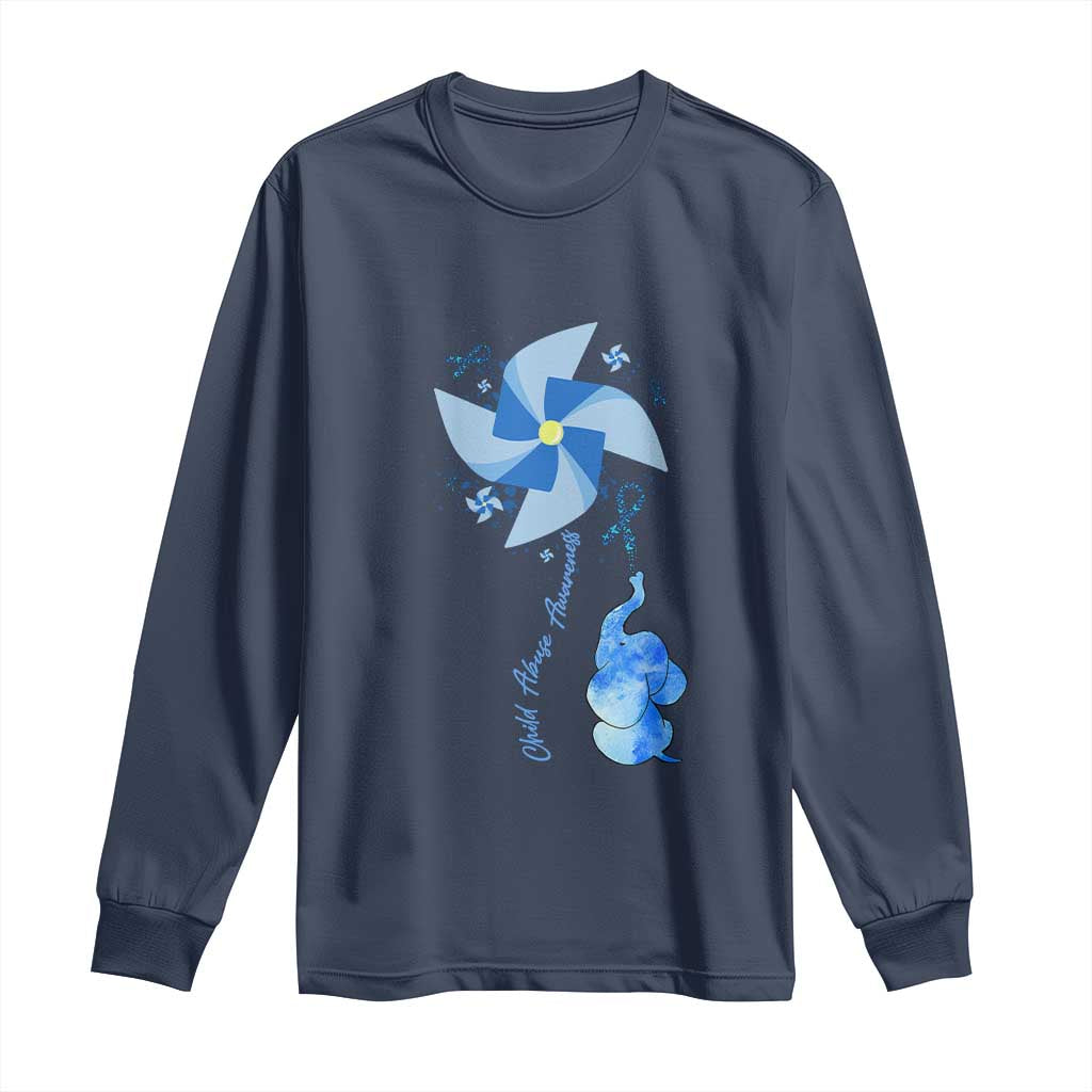 Child Abuse Prevention Support Long Sleeve Shirt Pinwheel Elephant