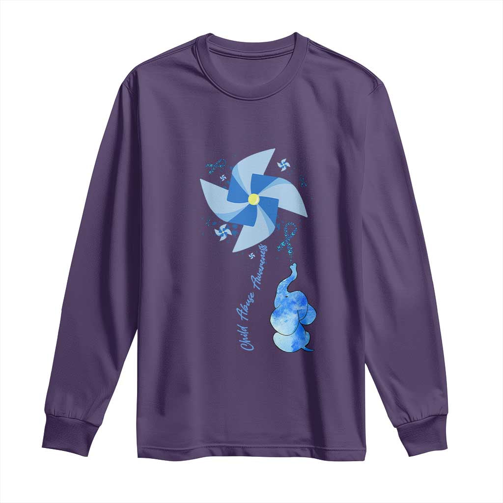 Child Abuse Prevention Support Long Sleeve Shirt Pinwheel Elephant