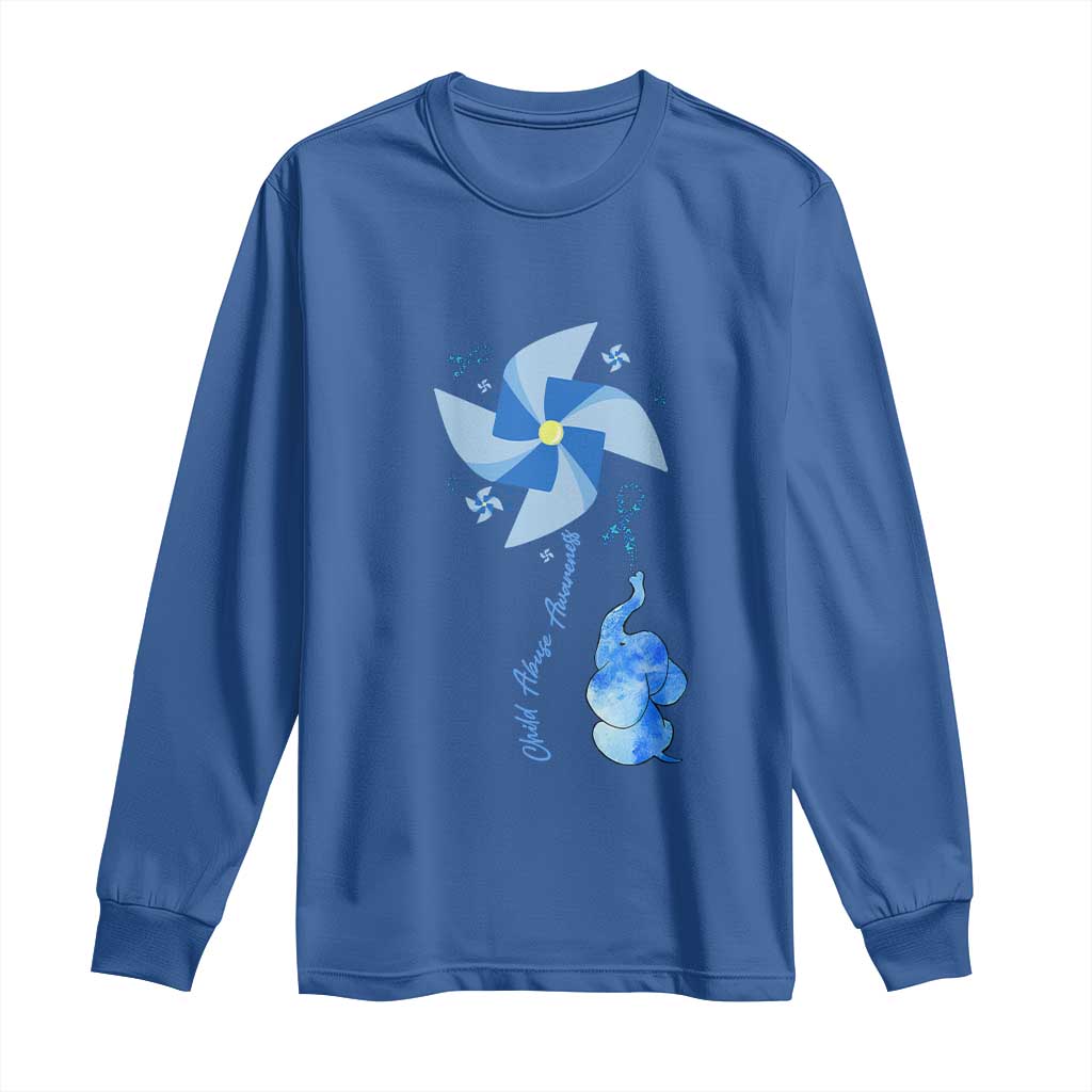Child Abuse Prevention Support Long Sleeve Shirt Pinwheel Elephant