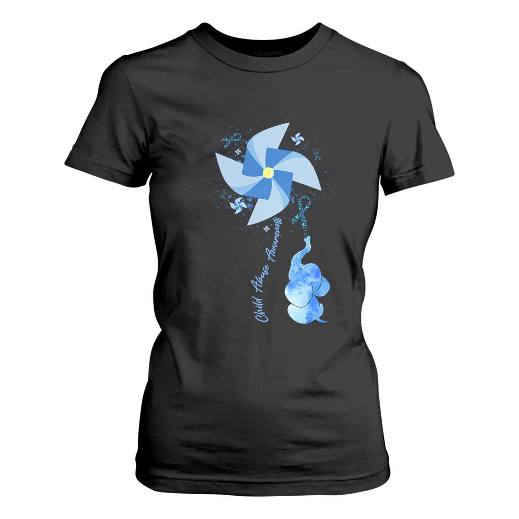 Child Abuse Prevention Support T Shirt For Women Pinwheel Elephant