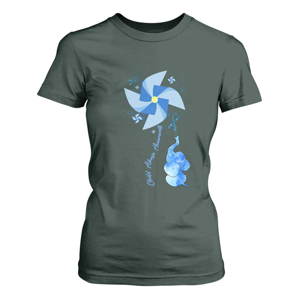 Child Abuse Prevention Support T Shirt For Women Pinwheel Elephant