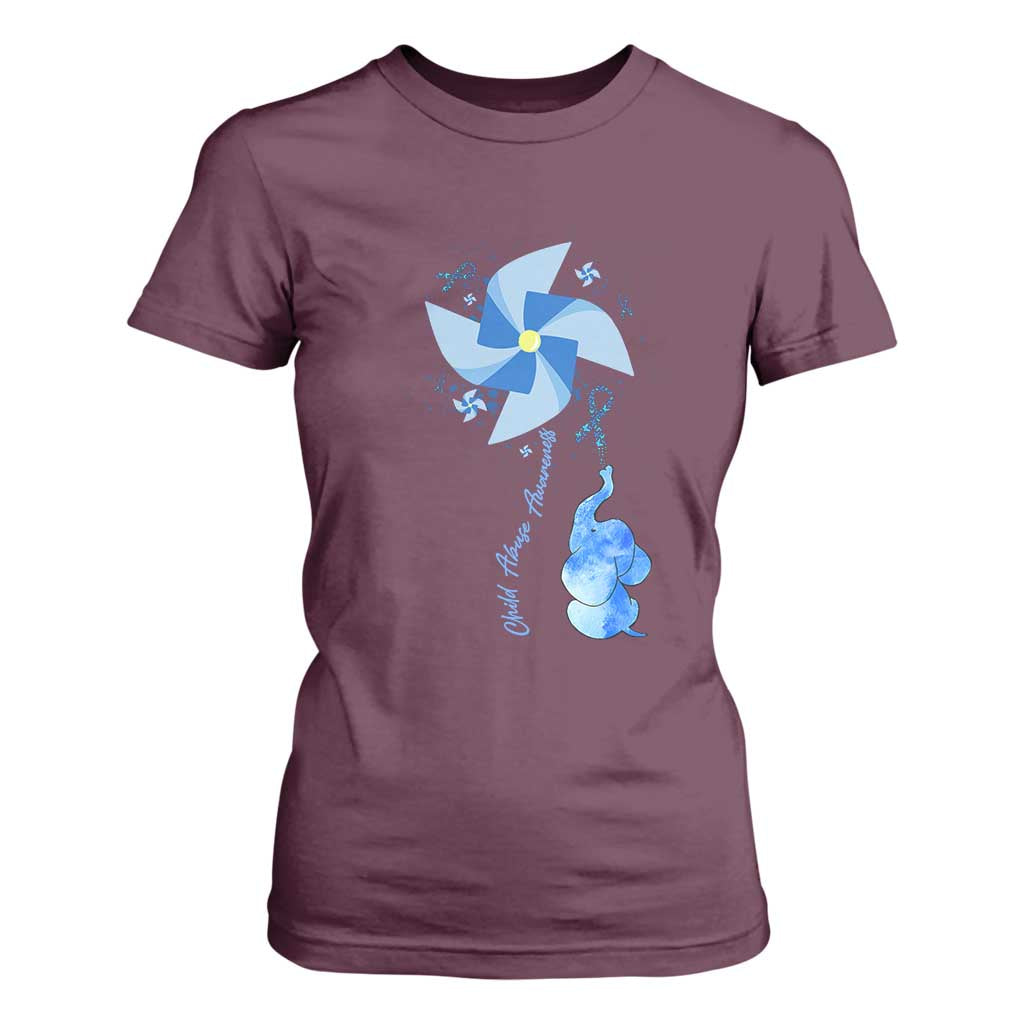 Child Abuse Prevention Support T Shirt For Women Pinwheel Elephant