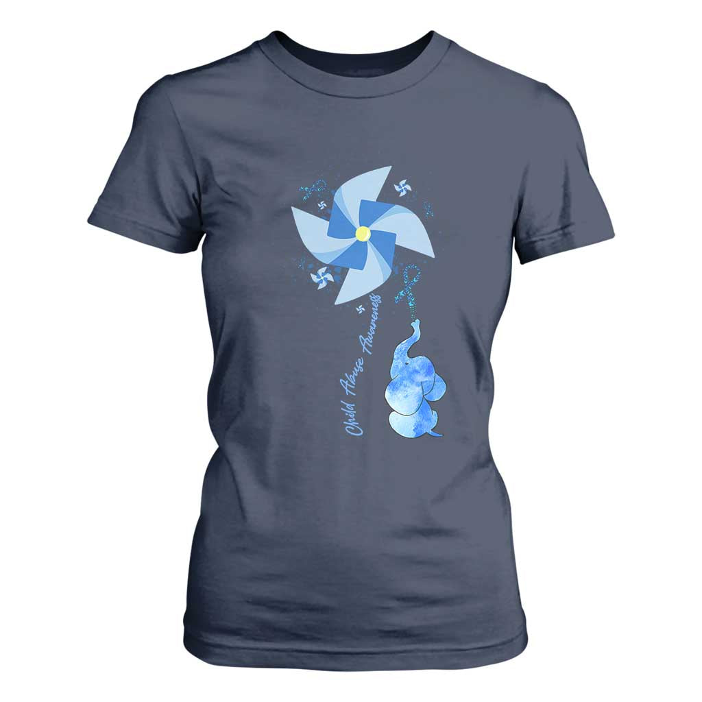 Child Abuse Prevention Support T Shirt For Women Pinwheel Elephant