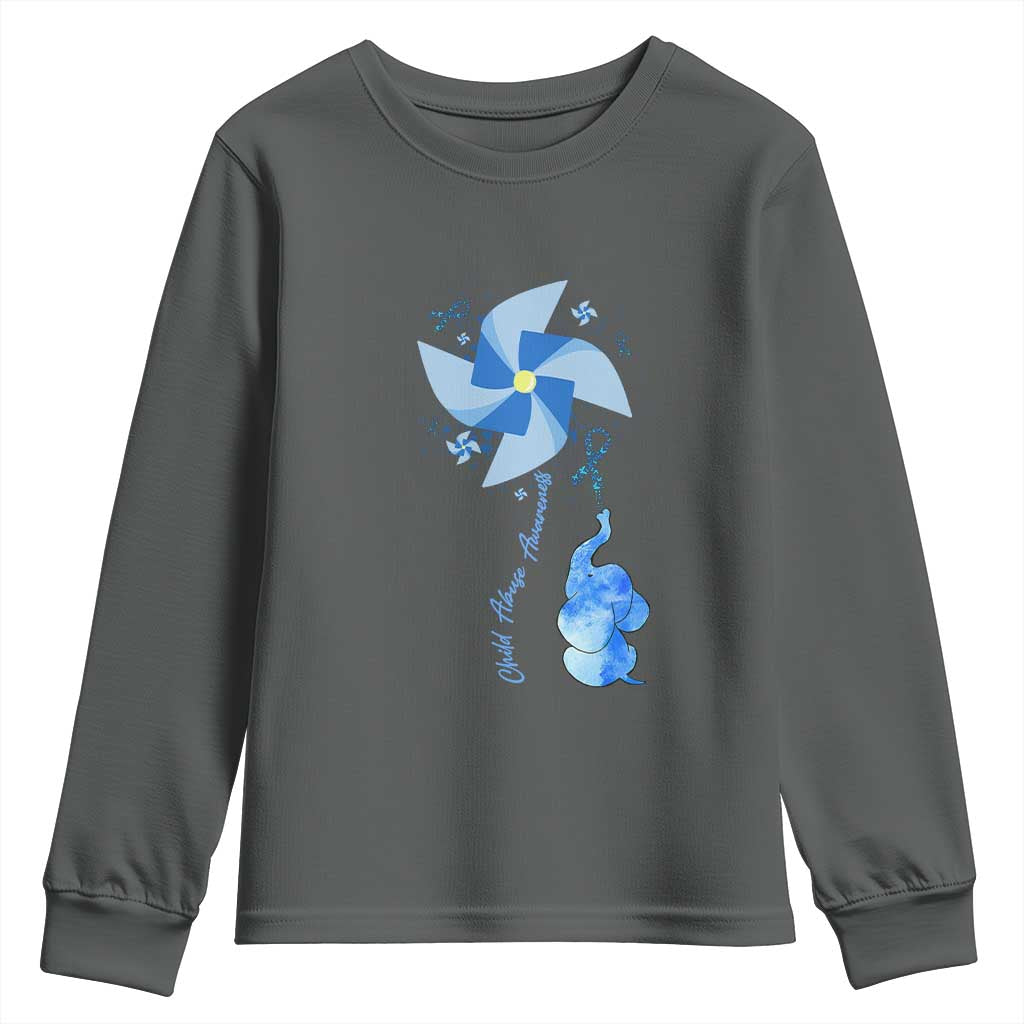 Child Abuse Prevention Support Youth Sweatshirt Pinwheel Elephant