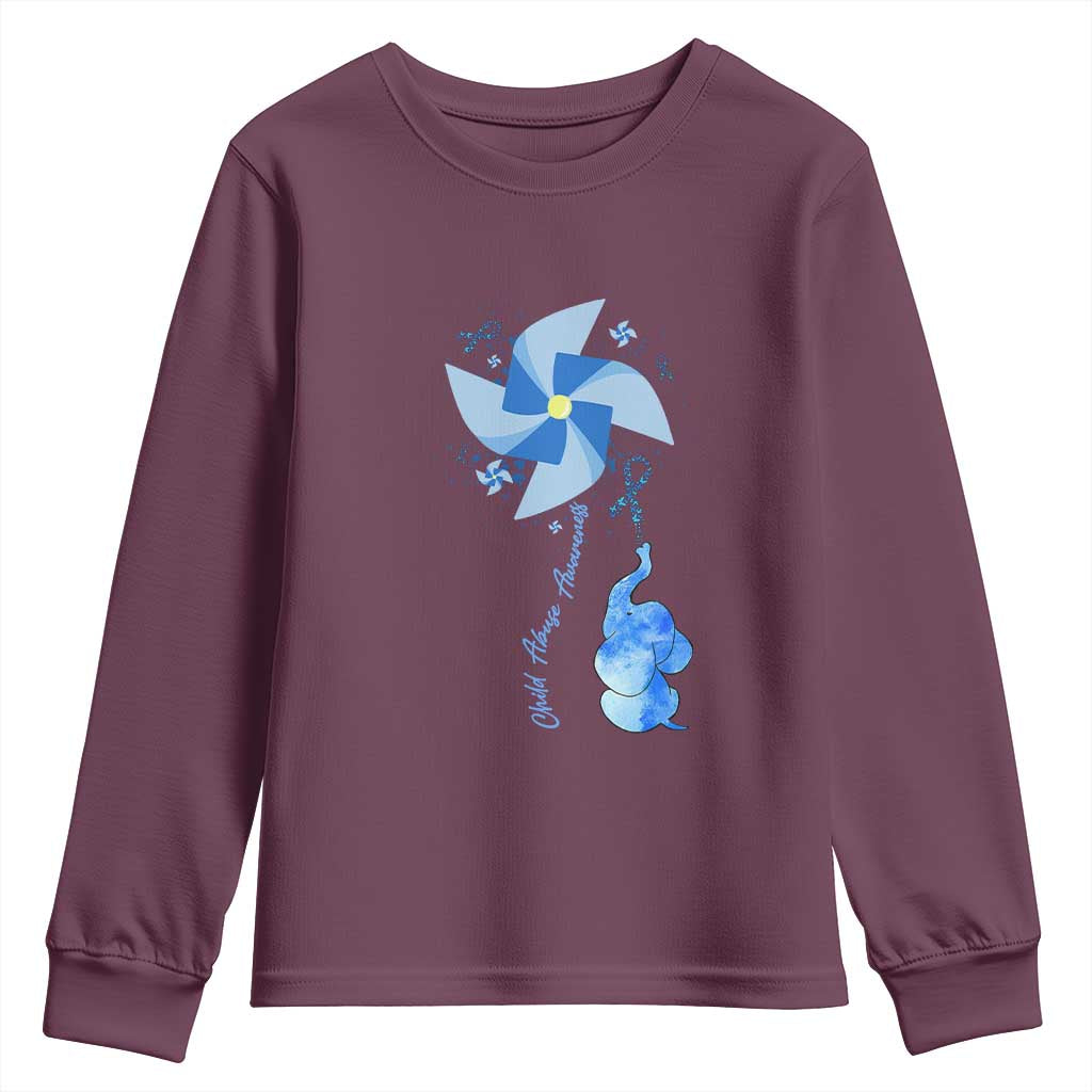 Child Abuse Prevention Support Youth Sweatshirt Pinwheel Elephant