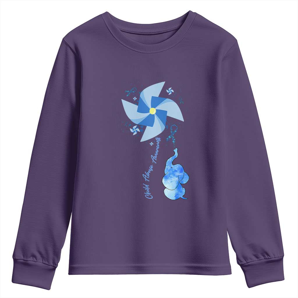 Child Abuse Prevention Support Youth Sweatshirt Pinwheel Elephant