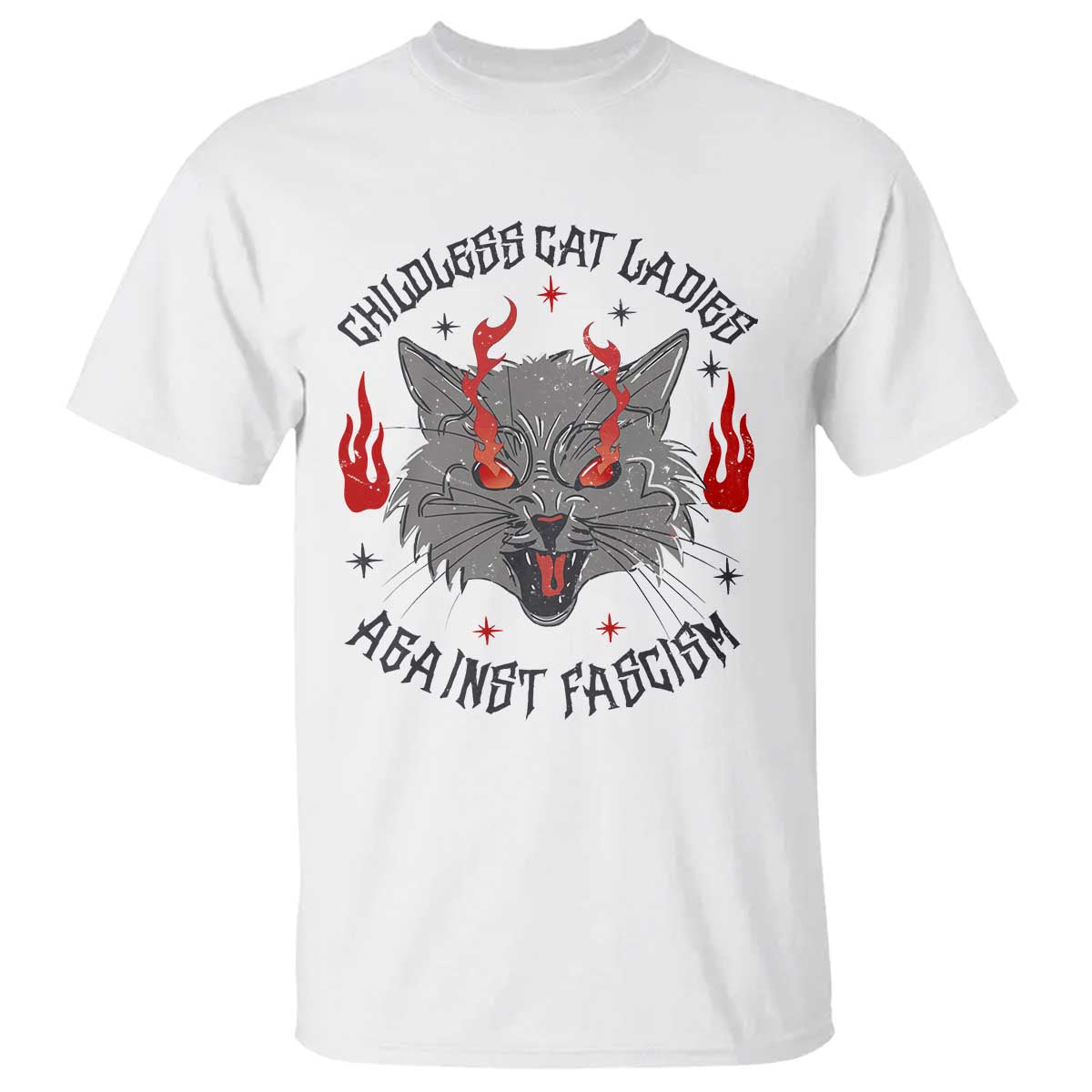 funny-childless-cat-ladies-against-fascism-t-shirt-angry-fire-cat-feminist