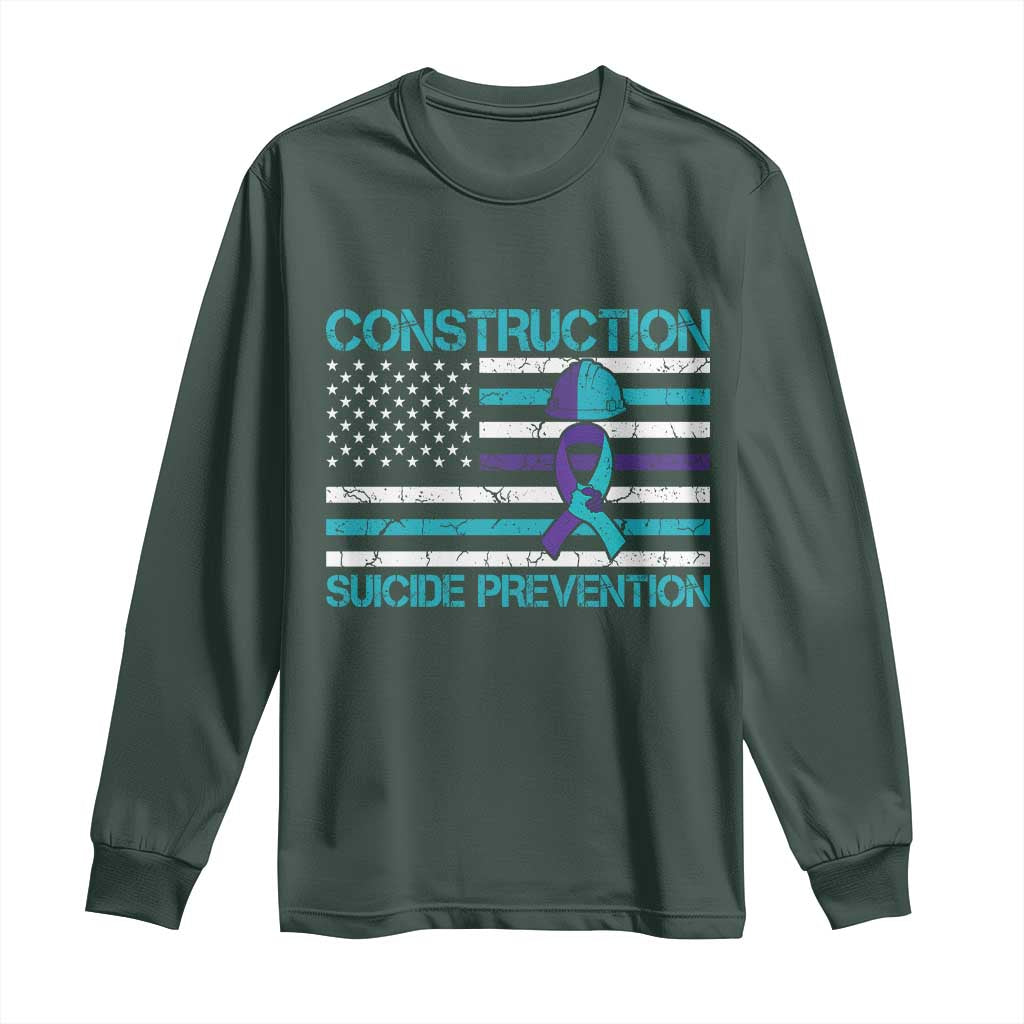 Construction Suicide Prevention Support Long Sleeve Shirt Mental Health American Flag