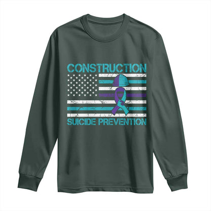 Construction Suicide Prevention Support Long Sleeve Shirt Mental Health American Flag