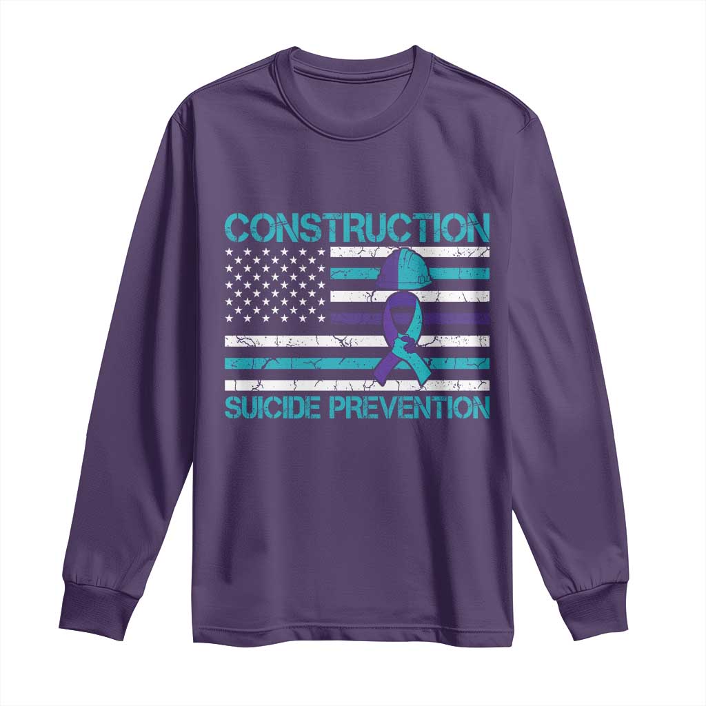Construction Suicide Prevention Support Long Sleeve Shirt Mental Health American Flag