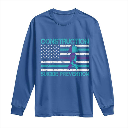 Construction Suicide Prevention Support Long Sleeve Shirt Mental Health American Flag