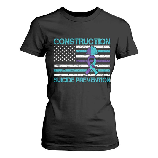 Construction Suicide Prevention Support T Shirt For Women Mental Health American Flag