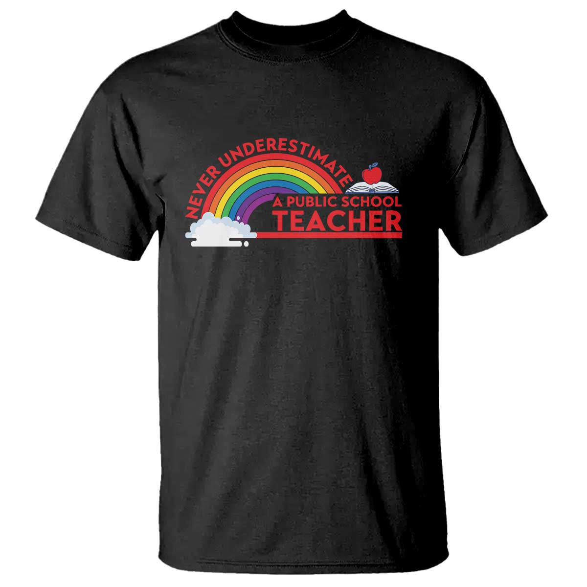 tim-walz-t-shirt-never-underestimate-a-public-school-teacher-rainbow-apple-book