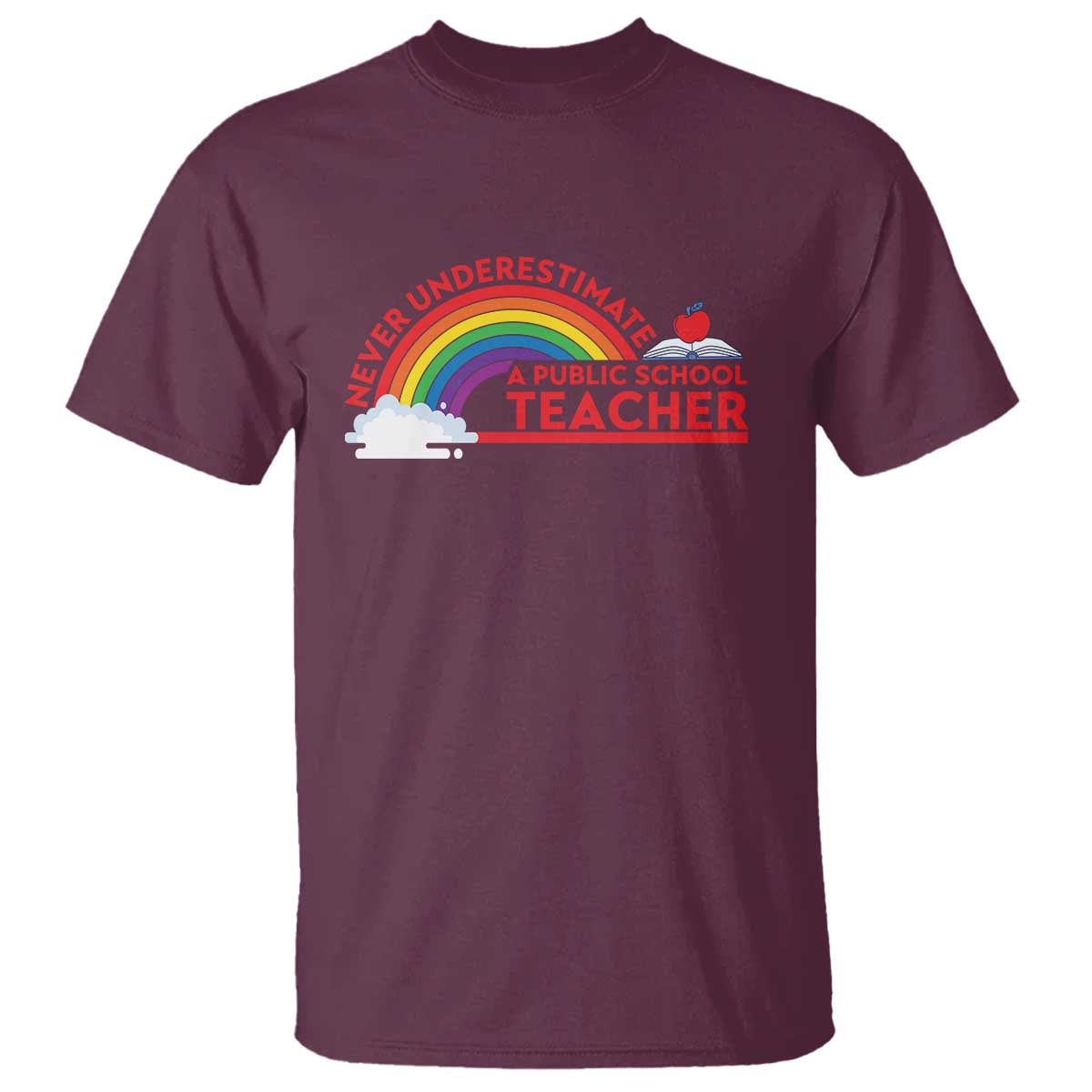tim-walz-t-shirt-never-underestimate-a-public-school-teacher-rainbow-apple-book