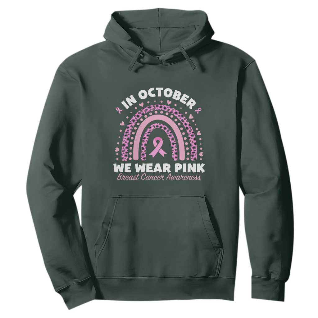 Breast Cancer Support Hoodie In October We Wear Pink Rainbow Heart Ribbon