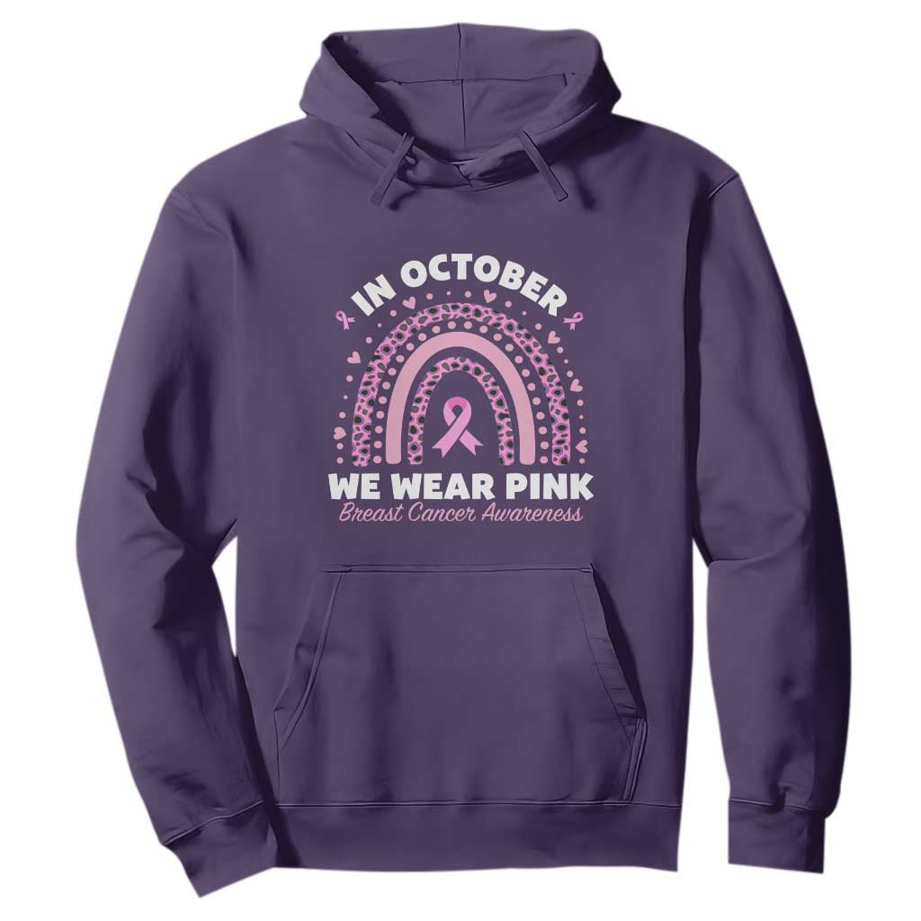 Breast Cancer Support Hoodie In October We Wear Pink Rainbow Heart Ribbon