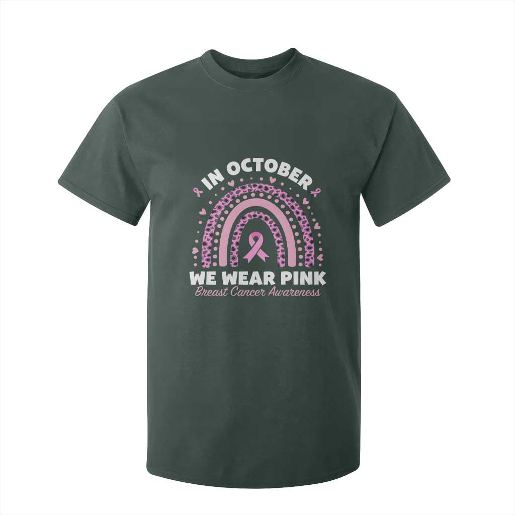 Breast Cancer Support T Shirt For Kid In October We Wear Pink Rainbow Heart Ribbon