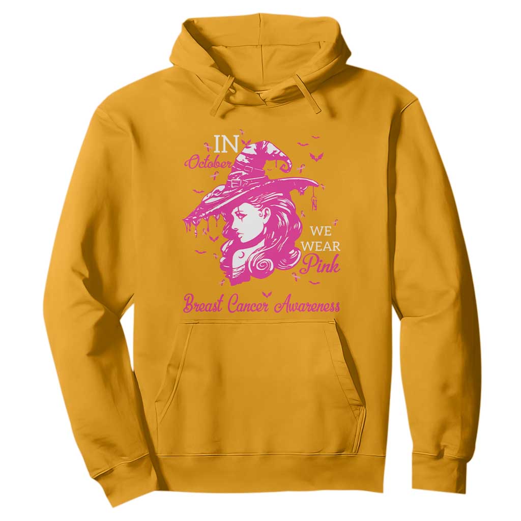 Breast Cancer Support Hoodie In October We Wear Pink Halloween Witch