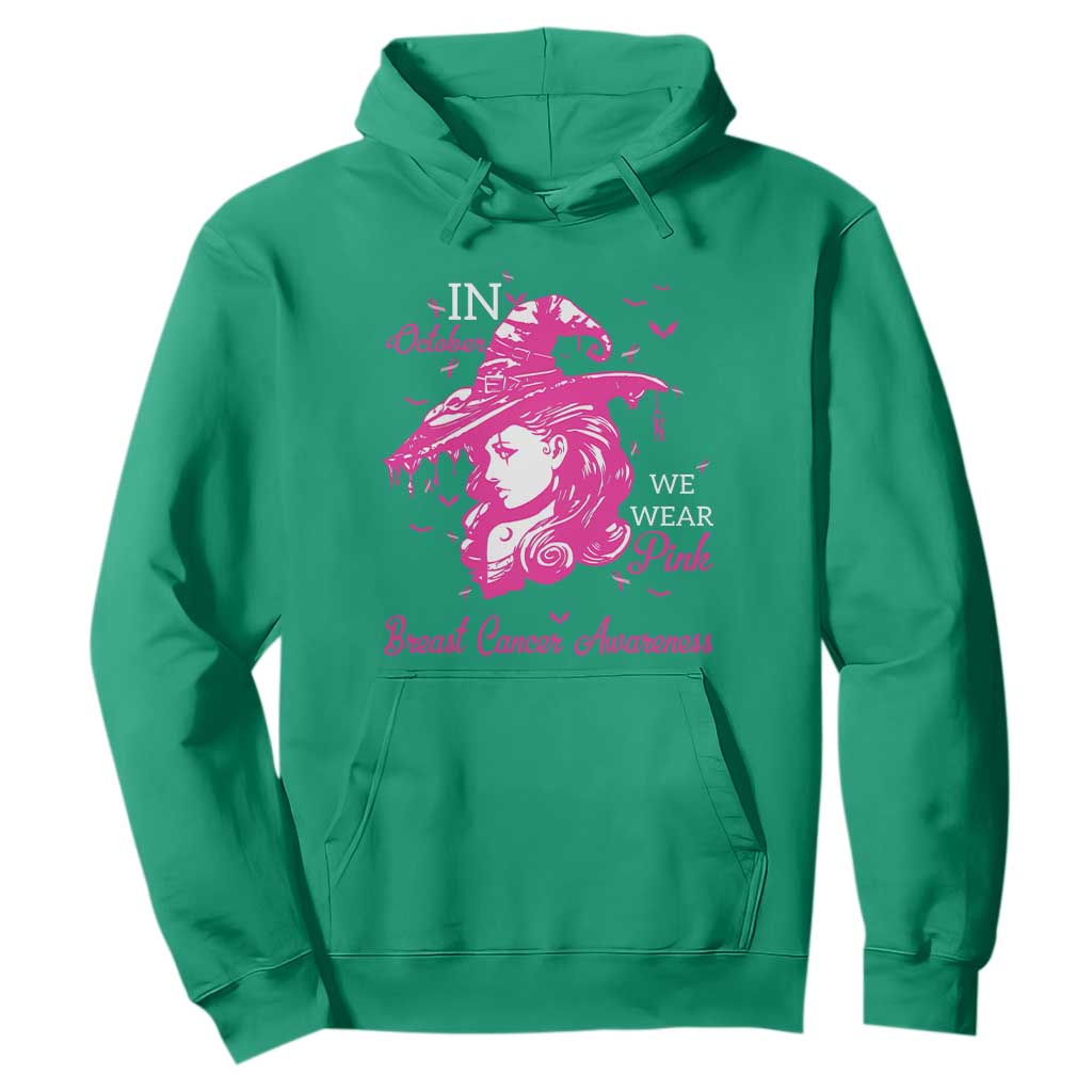 Breast Cancer Support Hoodie In October We Wear Pink Halloween Witch