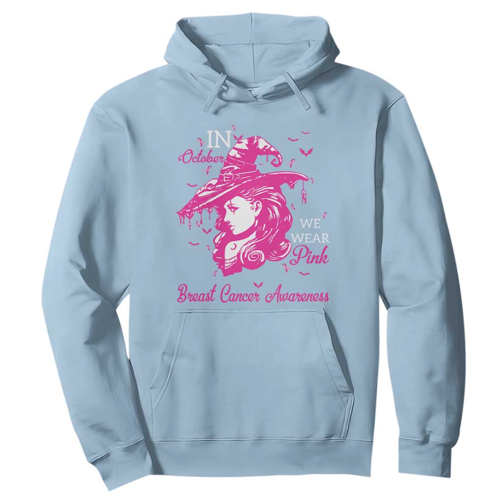 Breast Cancer Support Hoodie In October We Wear Pink Halloween Witch