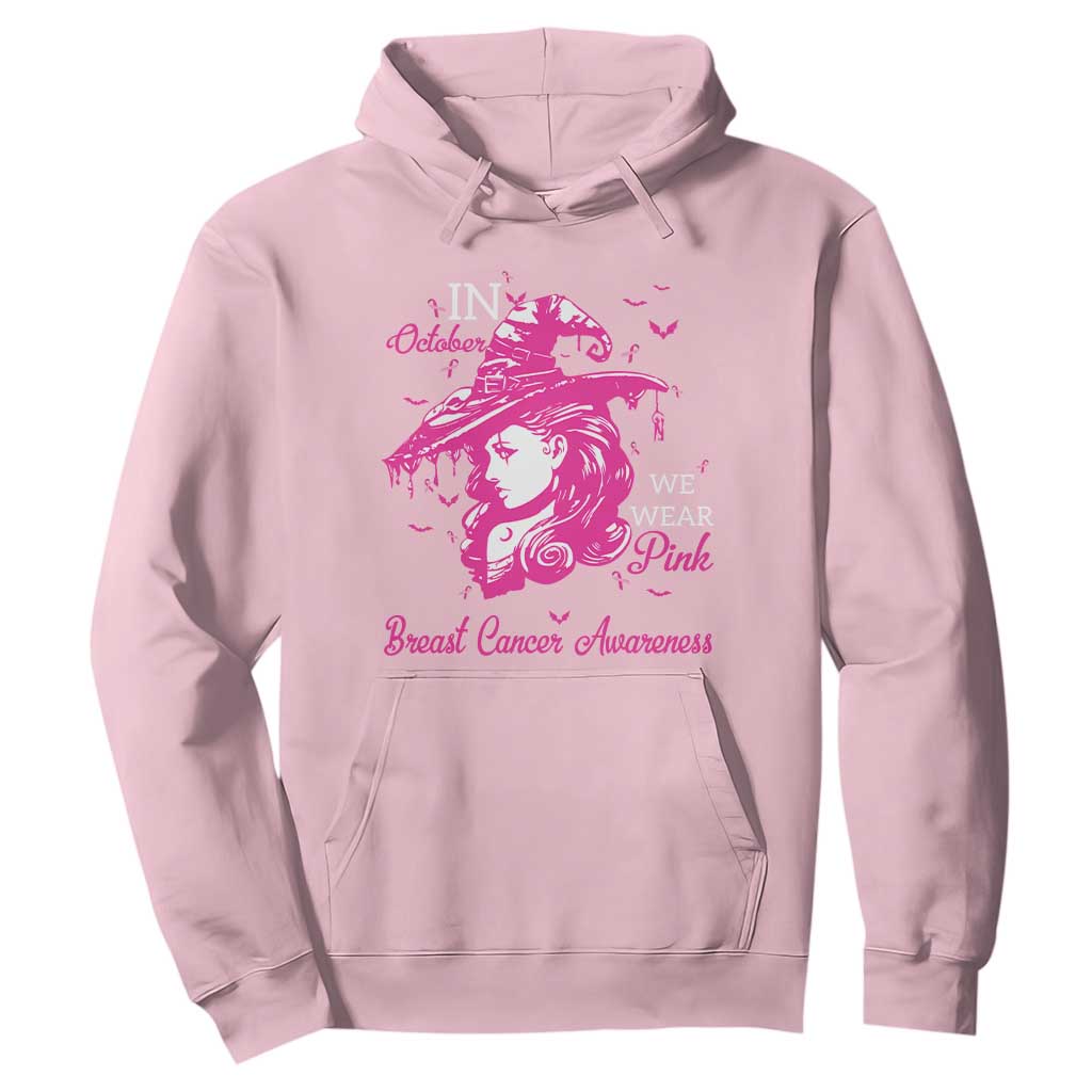 Breast Cancer Support Hoodie In October We Wear Pink Halloween Witch