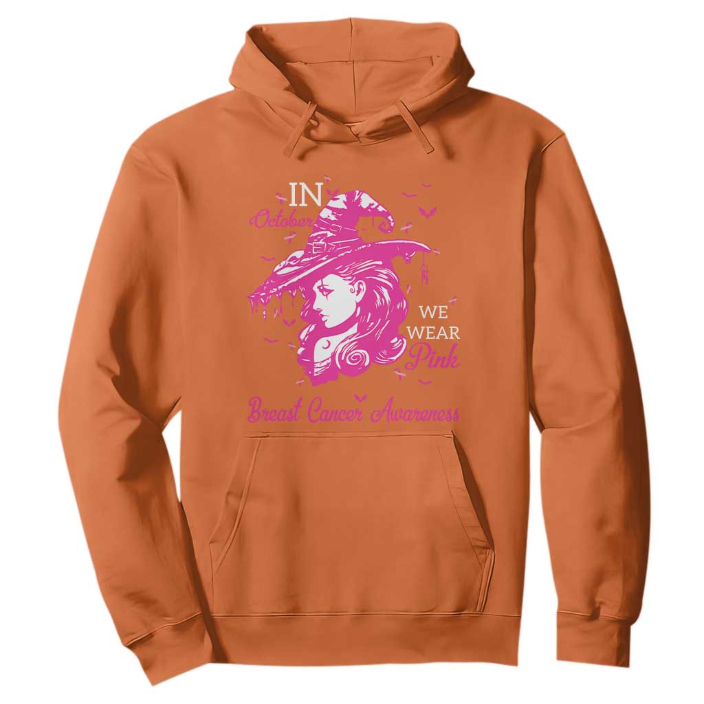 Breast Cancer Support Hoodie In October We Wear Pink Halloween Witch