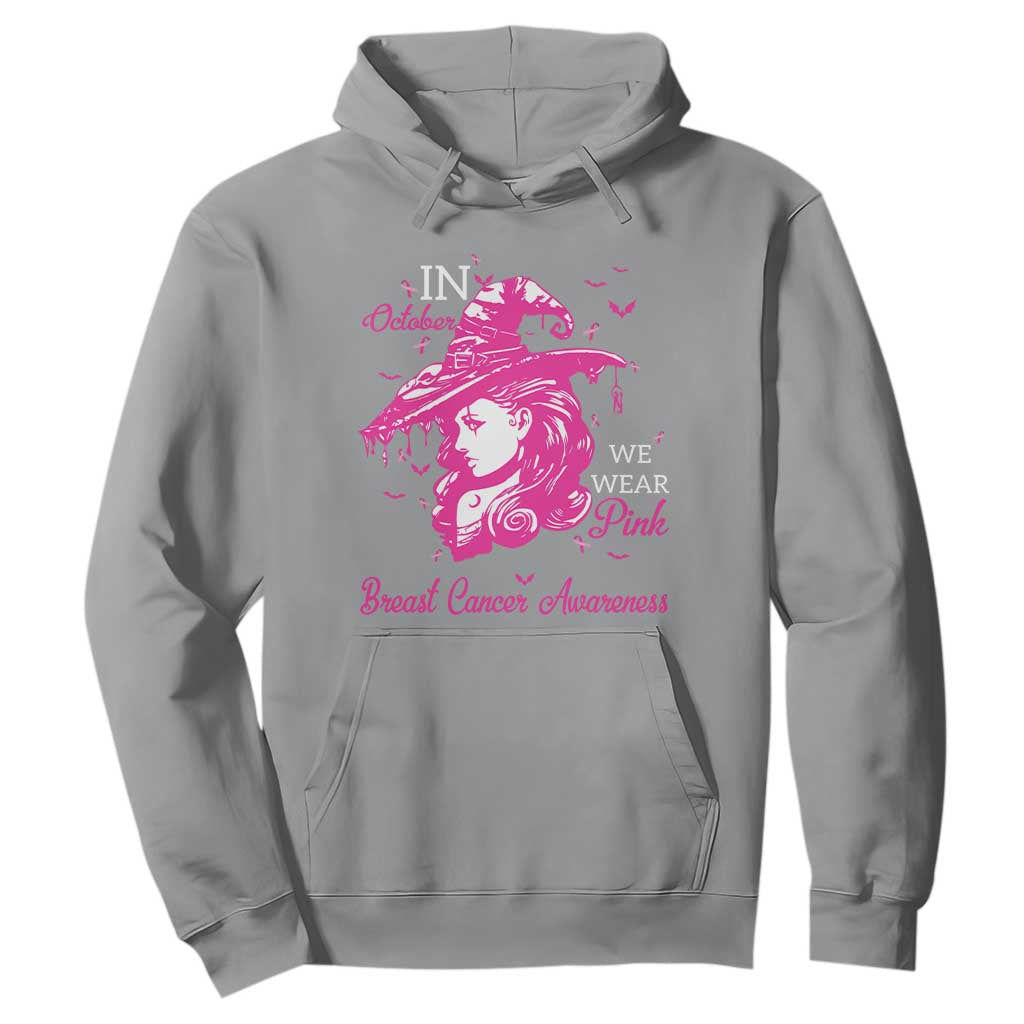 Breast Cancer Support Hoodie In October We Wear Pink Halloween Witch