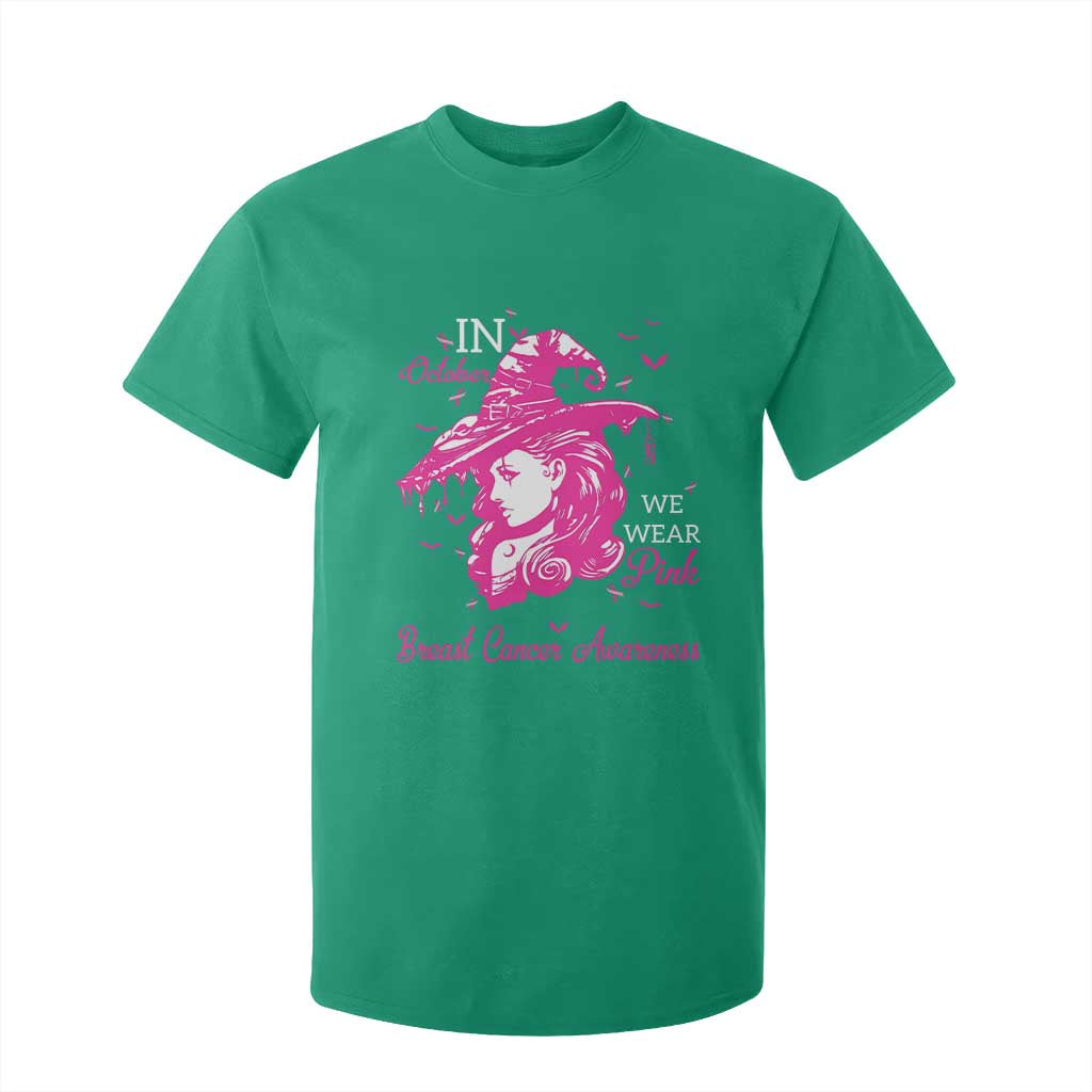 Breast Cancer Support T Shirt For Kid In October We Wear Pink Halloween Witch
