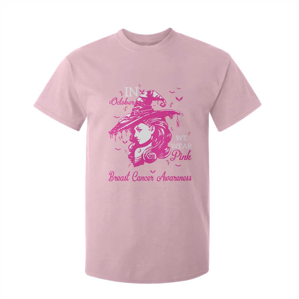 Breast Cancer Support T Shirt For Kid In October We Wear Pink Halloween Witch