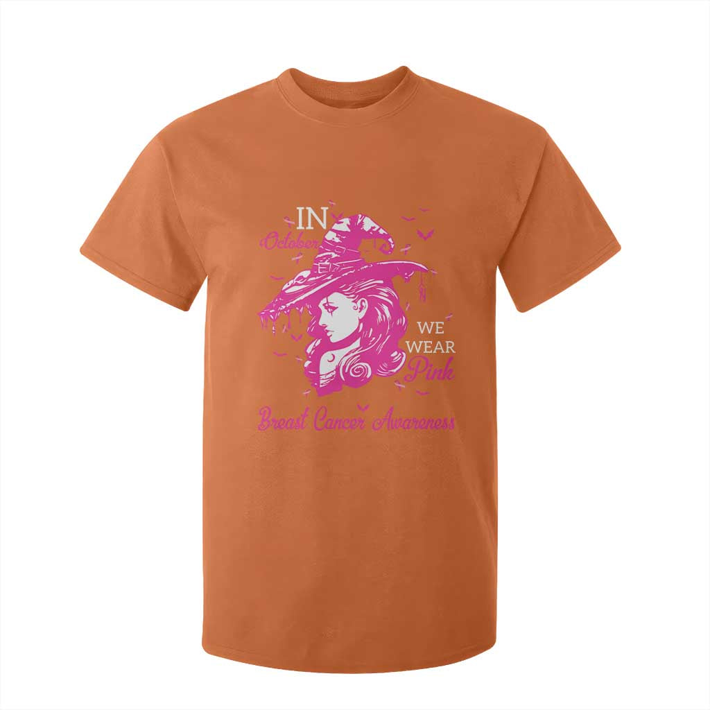 Breast Cancer Support T Shirt For Kid In October We Wear Pink Halloween Witch