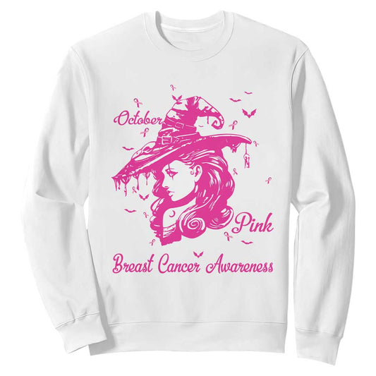 Breast Cancer Support Sweatshirt In October We Wear Pink Halloween Witch