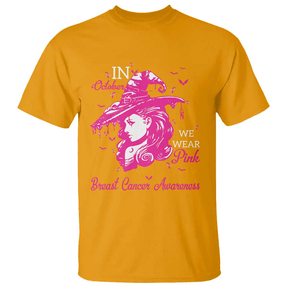 Breast Cancer Support T Shirt In October We Wear Pink Halloween Witch
