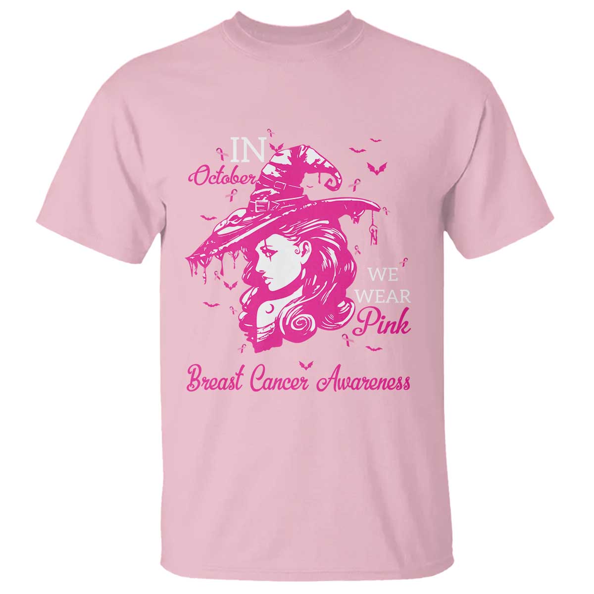 Breast Cancer Support T Shirt In October We Wear Pink Halloween Witch