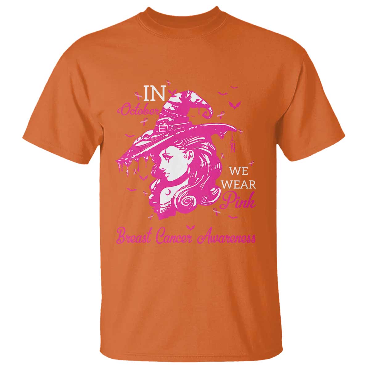 Breast Cancer Support T Shirt In October We Wear Pink Halloween Witch