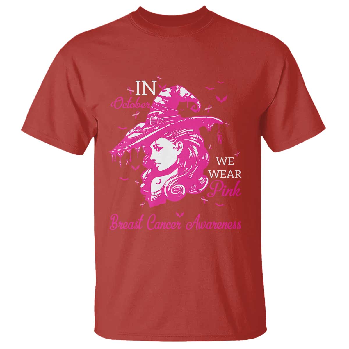 Breast Cancer Support T Shirt In October We Wear Pink Halloween Witch