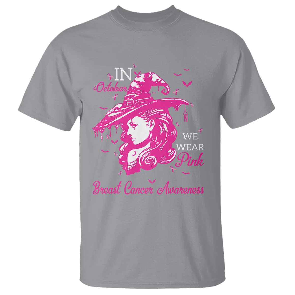 Breast Cancer Support T Shirt In October We Wear Pink Halloween Witch