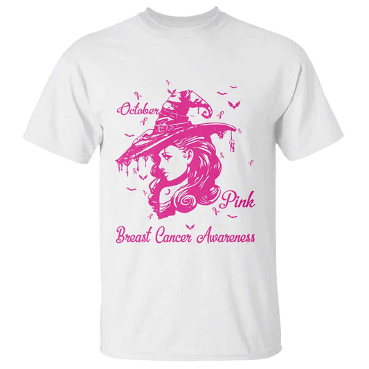 Breast Cancer Support T Shirt In October We Wear Pink Halloween Witch