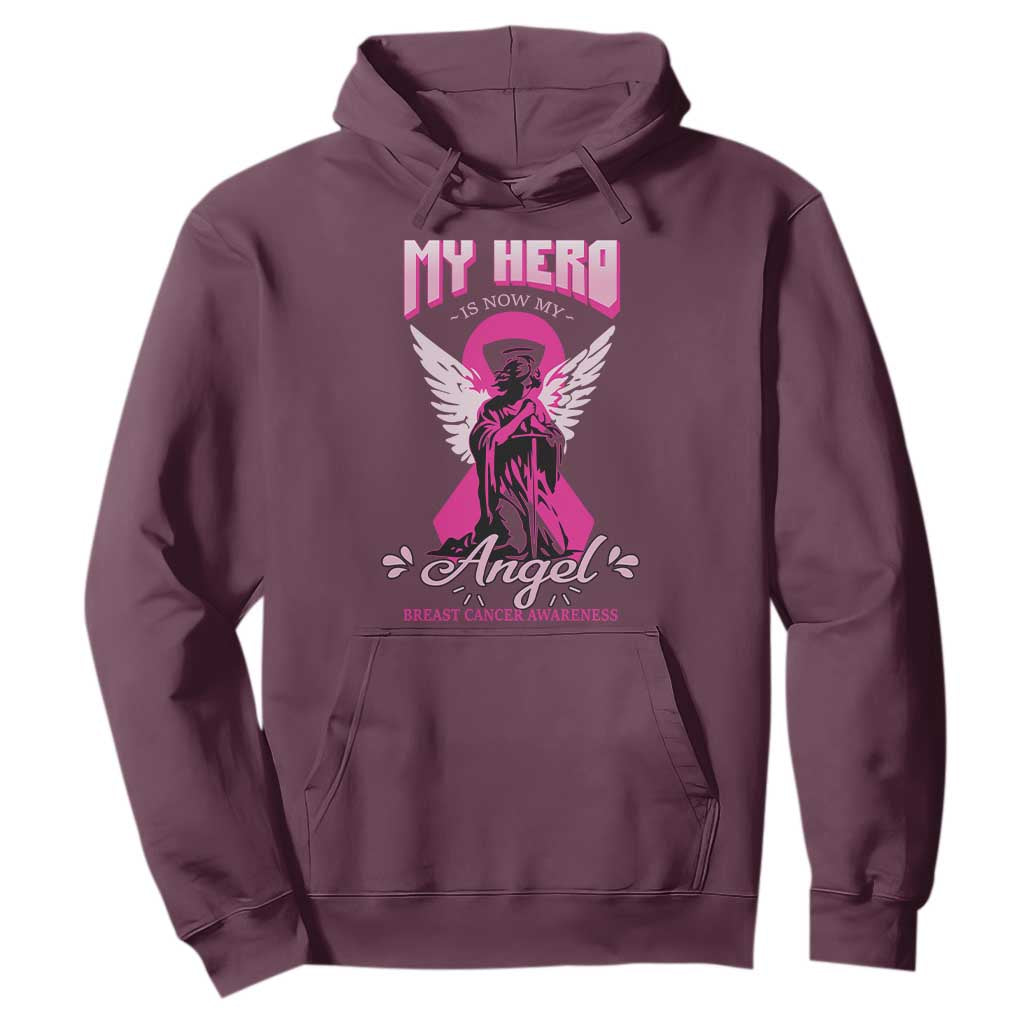 Breast Cancer Support Hoodie My Hero Is Now My Angel Pink Ribbon Cancer Warrior