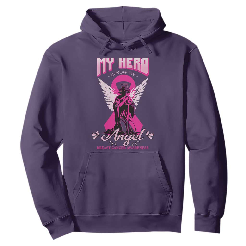 Breast Cancer Support Hoodie My Hero Is Now My Angel Pink Ribbon Cancer Warrior