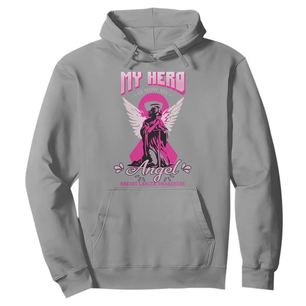 Breast Cancer Support Hoodie My Hero Is Now My Angel Pink Ribbon Cancer Warrior