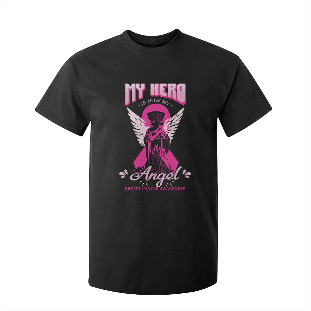 Breast Cancer Support T Shirt For Kid My Hero Is Now My Angel Pink Ribbon Cancer Warrior